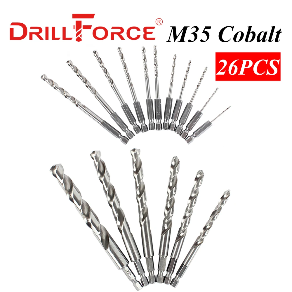 26PCS 1.5-13mm M35 Cobalt Drill Bits Set(1.5/2/2.5/2.8/3/3.2/3.5/3.8/4/4.2/4.5/4.8/5/5.2/5.5/6/6.5/7/7.5/8/8.5/9/10/11/12/13mm)