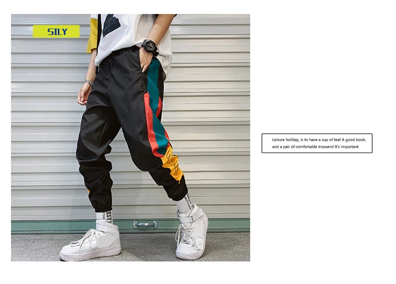 

Hip Hop Streetwear Men's Splice Joggers Pants Fashion Men Casual Cargo Pant Trousers High Street Elastic Waist Harem Pant Men