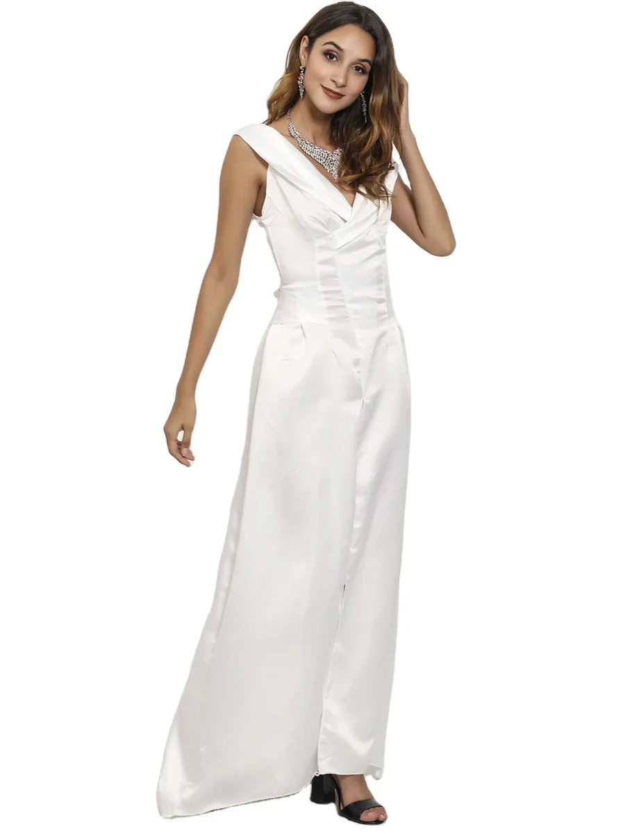 

European and American deep V-Neck long banquet evening dress, dinner dress