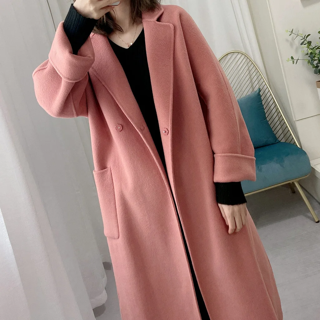 

Питомник Jia rhyme, одинаковое розовое двухстороннее кашемировое пальто, женское твидовое пальто средней длины с кружевным разрезом