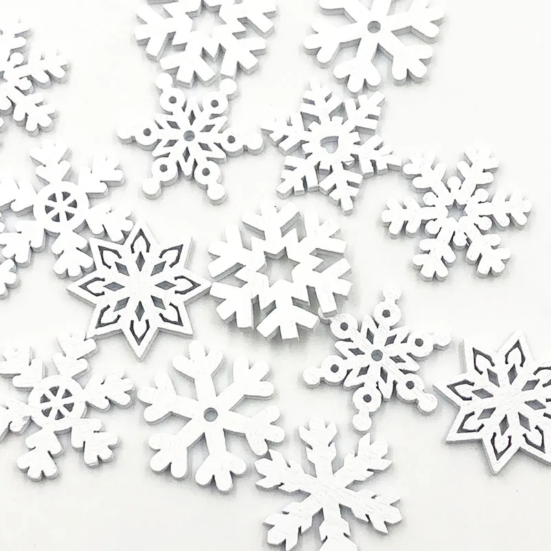 

50pcs mix christmas snowflake pattern White wooden Scrapbooking Carft for Home decoration diy Handmade 22mm WB669
