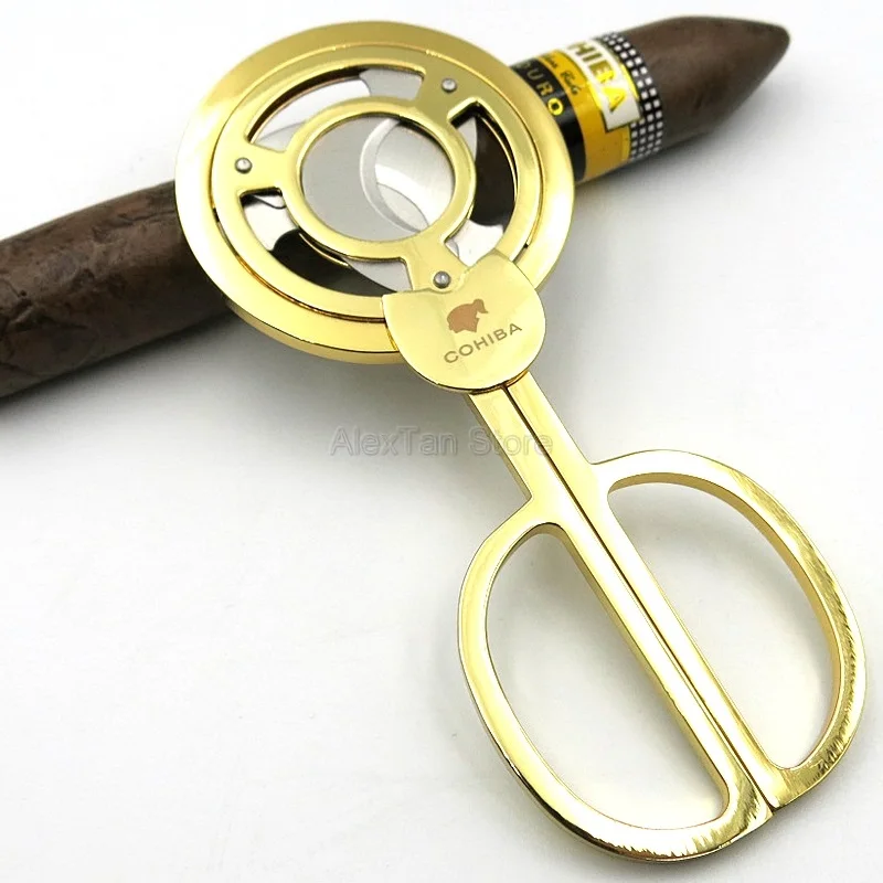Gold COHIBA благородный нержавеющей стали тройным лезвием кубинские сигары ножницы острые Staright резки сигар Золотой W/Подарочная коробка торговля - Цвет: Gold