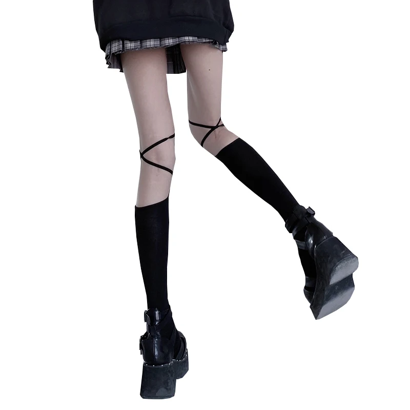 

Y Demo Harajuku Sexy Lace Up Mid-calf Stockings Gothic Fashion Women Drawstring Slim Socks Summer