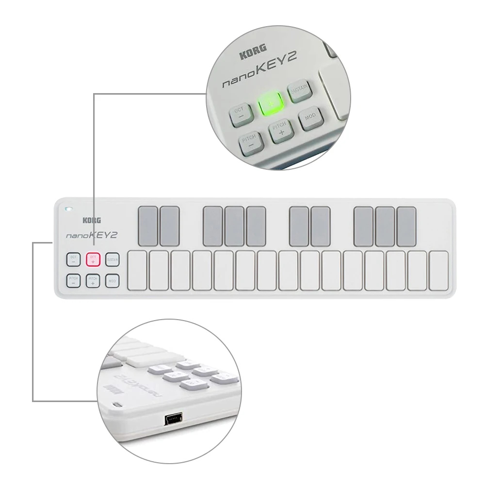 Портативная тонкая USB-клавиатура KORG nanoKEY2 25 клавиш 2 цвета на выбор | Спорт и