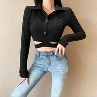 2021 new womens sweaters spring and autumn sweater black long sleeve pullover sweater womens top slim navel short tops female