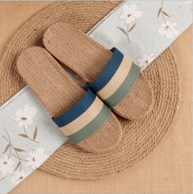 Шлепанцы женские льняные плоская подошва мягкая нескользящая комнатные тапочки