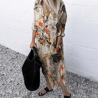 zanzea 2021 retro printed shirt dress womens sundressautumn casual long sleeve midi vestidos female button robe