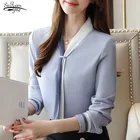 Однотонные свободные женские топы и блузка, винтажные Шифоновые Топы с длинным рукавом, модные женские топы, элегантная осенняя одежда 2020 50