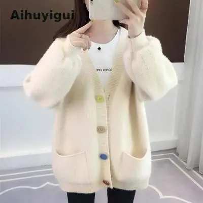 Aihuyigui 2019 свитер для женщин осень-зима свободный женский с длинным рукавом мохер