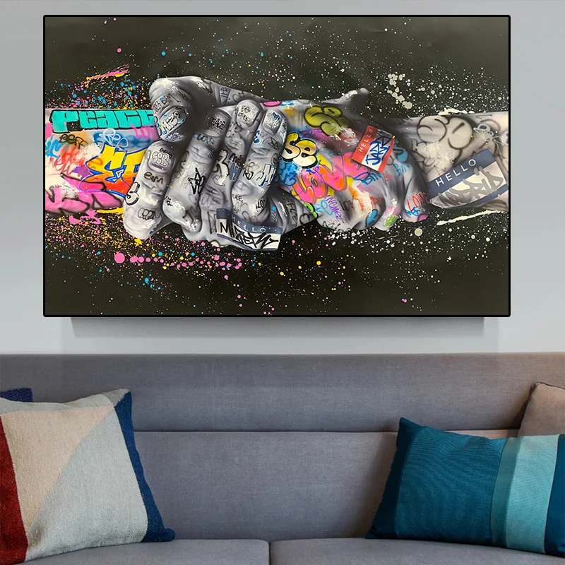 

Graffiti Art Handshake Canvas Paintings Hand In Hand Graffiti Posters and Prints Street Wall Art Pictures for Room Home Decor