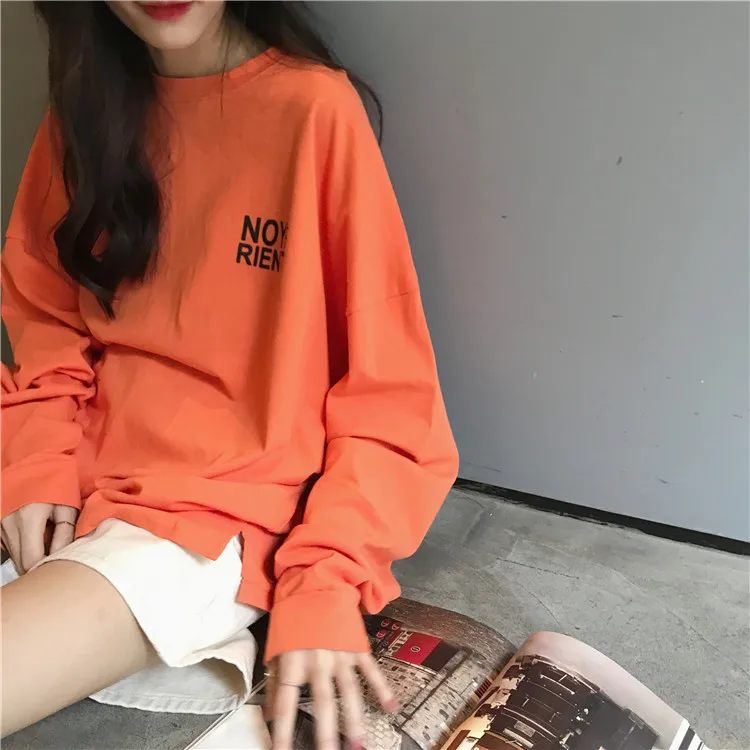 

XZ381 2021 spring and autumn new Korean style super fire cec loose mid-length long-sleeved hoodless Sweatshirts women