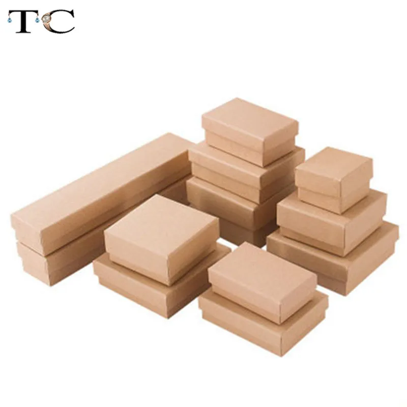 

Jewelry Storage Kraft Paper Box Necklace Packaging Box with Sponge Earring Ring Case Jewellry Organizer 6pcs/Lot