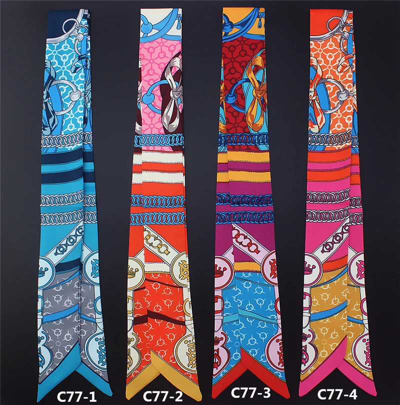 

Long Silk Skinny Scarf for Women Fashion Print Neck Scarves Headwear Female Hair Band Scarfs Lady Handbag Ribbons