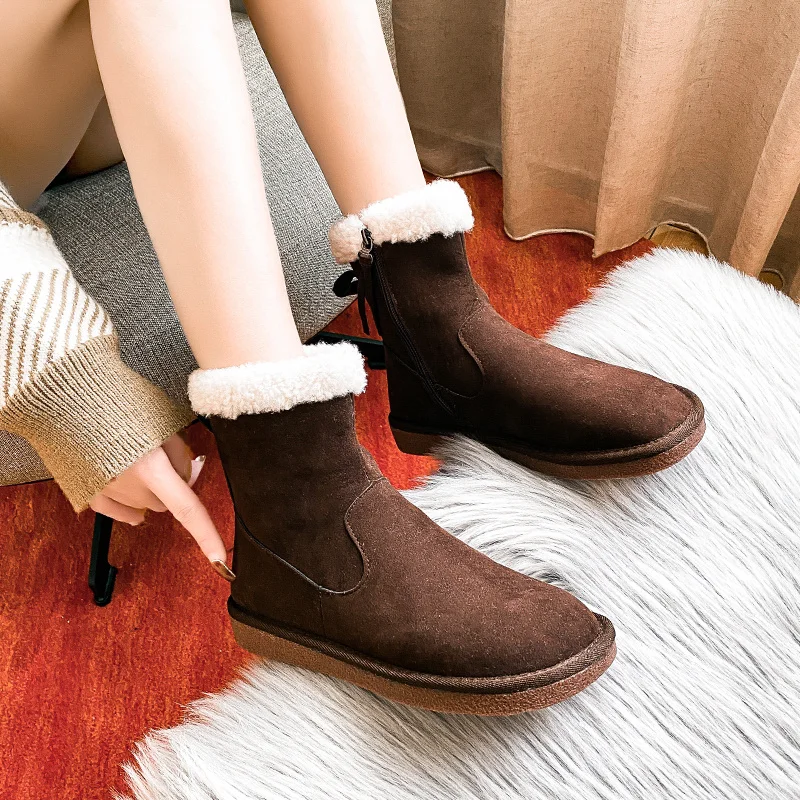 

Теплые плюшевые сапоги до середины икры, женские зимние сапоги на среднем каблуке и платформе, женские удобные сапоги из флока на молнии