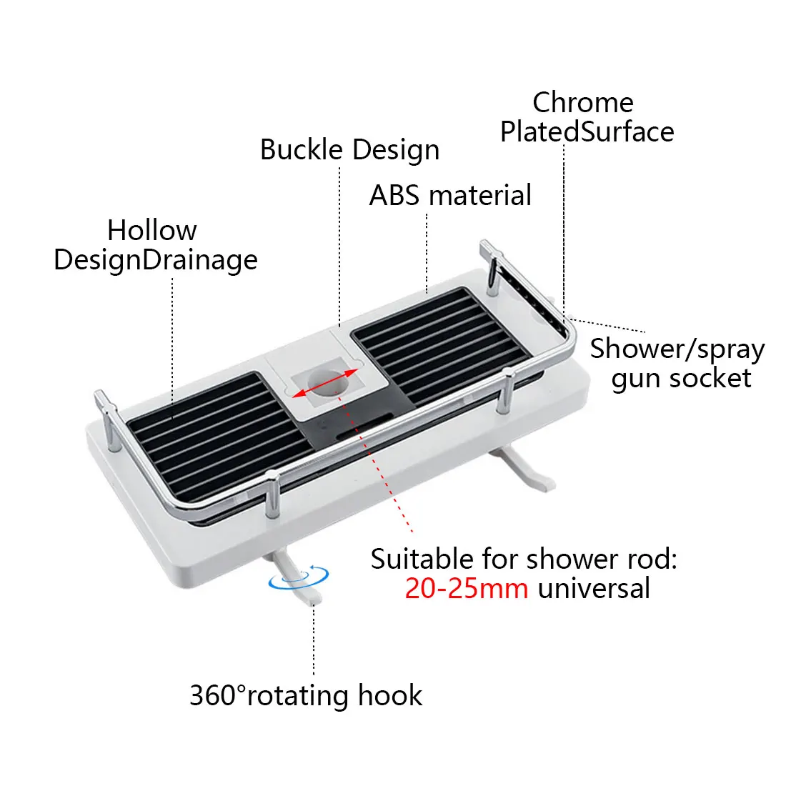 

Shower Storage Rack Bathroom Pole Shelves Holder Detachable Tray Rack Organizer Shampoo Tray Single Tier Shower Head Holder