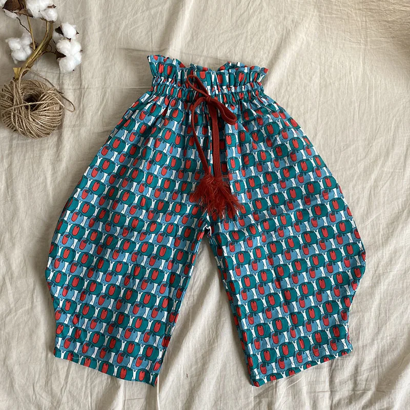 

2021 Toddler Baby Girl Breathable Cotton Ankle-length Casual Pant Summer New Kid Girls Floral Printed Fashion Bloomers