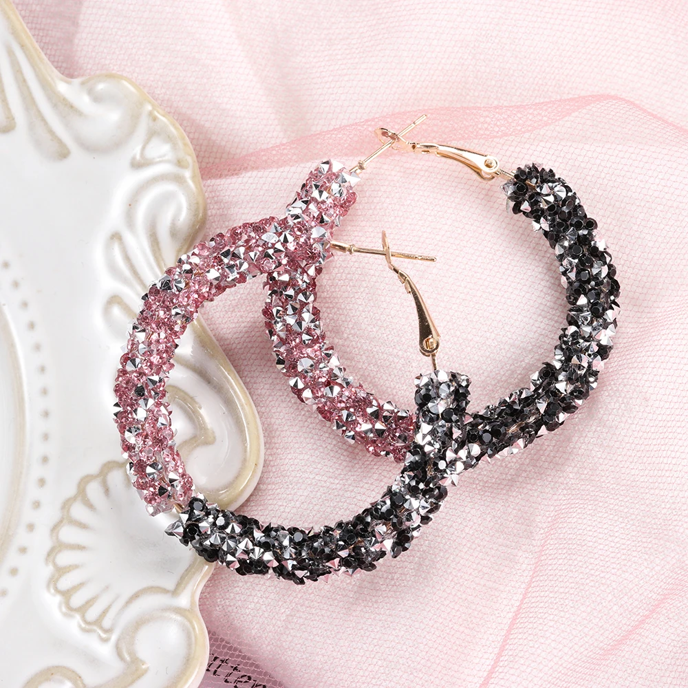 Очаровательное блестящее большое кольцо серьги круг хрустальный камень жемчуг