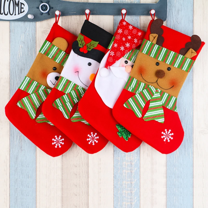 

1Pc Christmas Stocking Pendant Santa Claus Snowman Elk Bear Christmas Decorations For Home Party Home Decor New Year Gift Bags