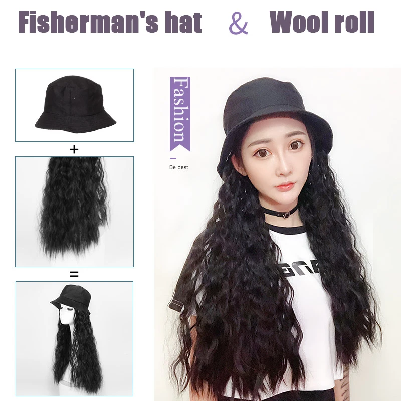 AILIADE Рыбацкая шляпа длинные кудрявые вьющиеся волосы для наращивания парик