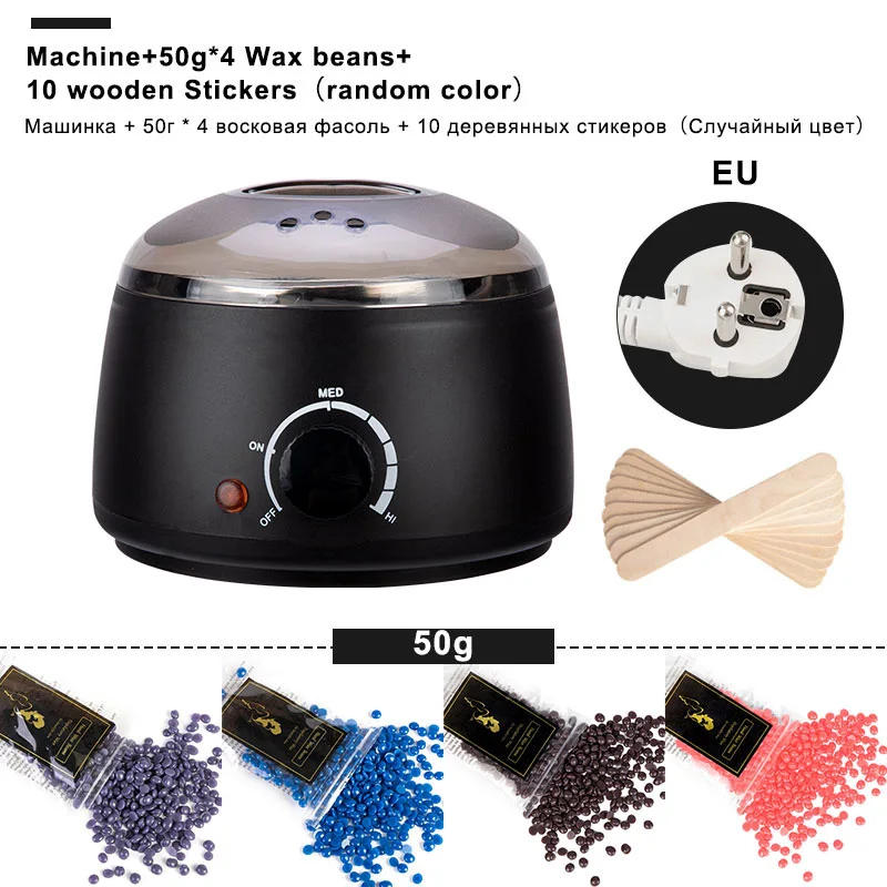 

Electric Mini Wax-melt Heater Machine 4 Bags Wax Bean 10 Wood Stickers Hair Removal Machine Waxing Kit Calentador de cera