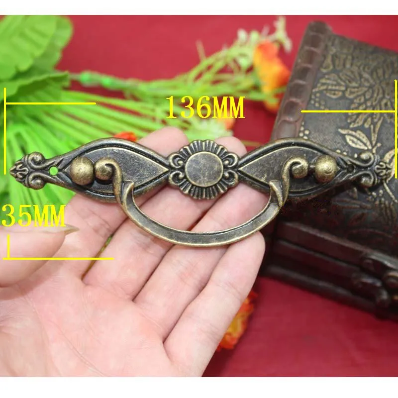 

Bulk Vintage Retro Flower Handle Tab Drawer Cabinet Jewelry Box Decorative DIY Furniture Hardware,Bronze Tone,136*35mm,30Pcs