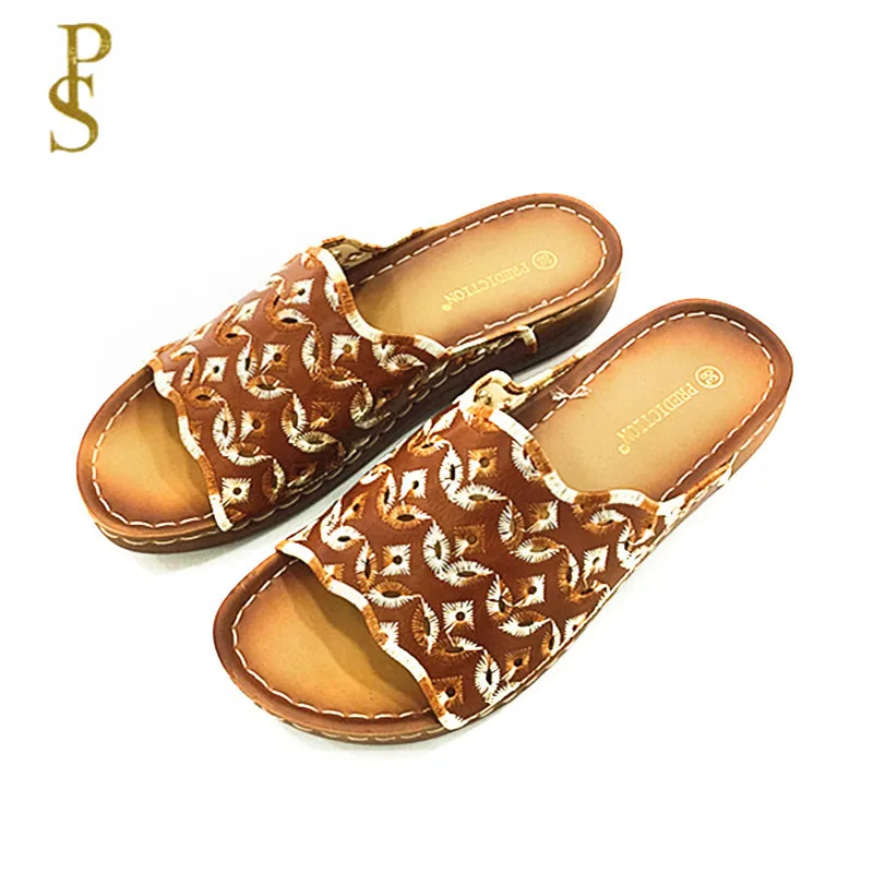 Летние туфли на плоской подошве тапочки с вышивкой ПУ подошва удобные женские