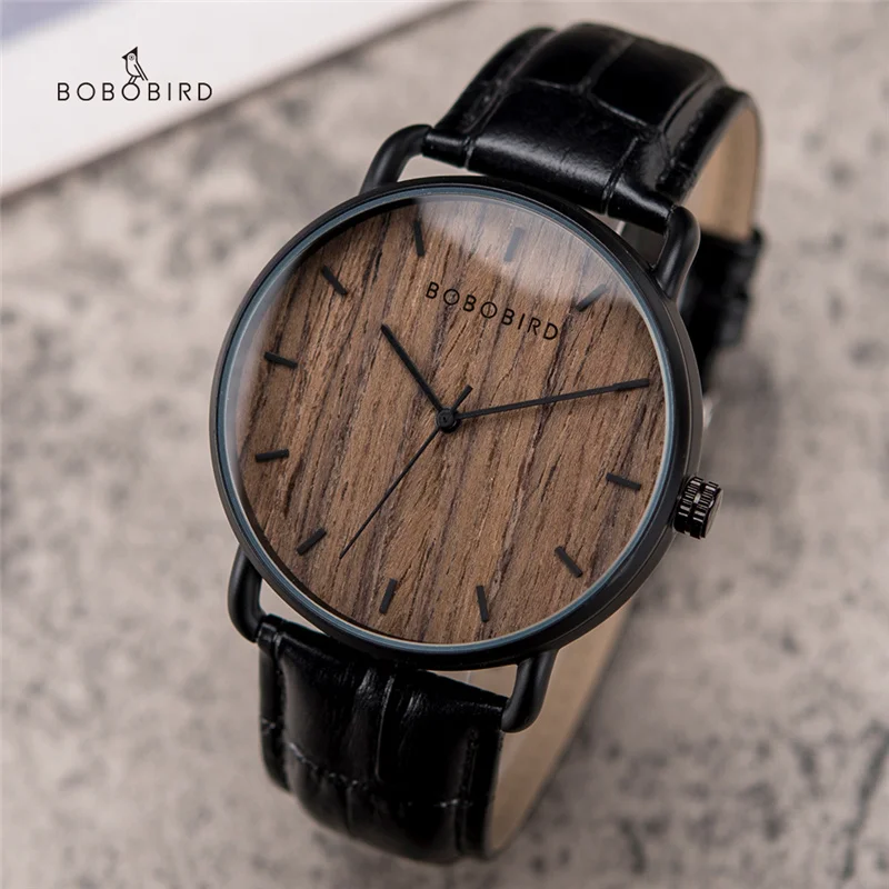 BOBO BIRD Simple Fashion Men Watch Wood Genuine Quartz Wristwatches Leather montre homme Male Clock In Gift Box Support Dropship