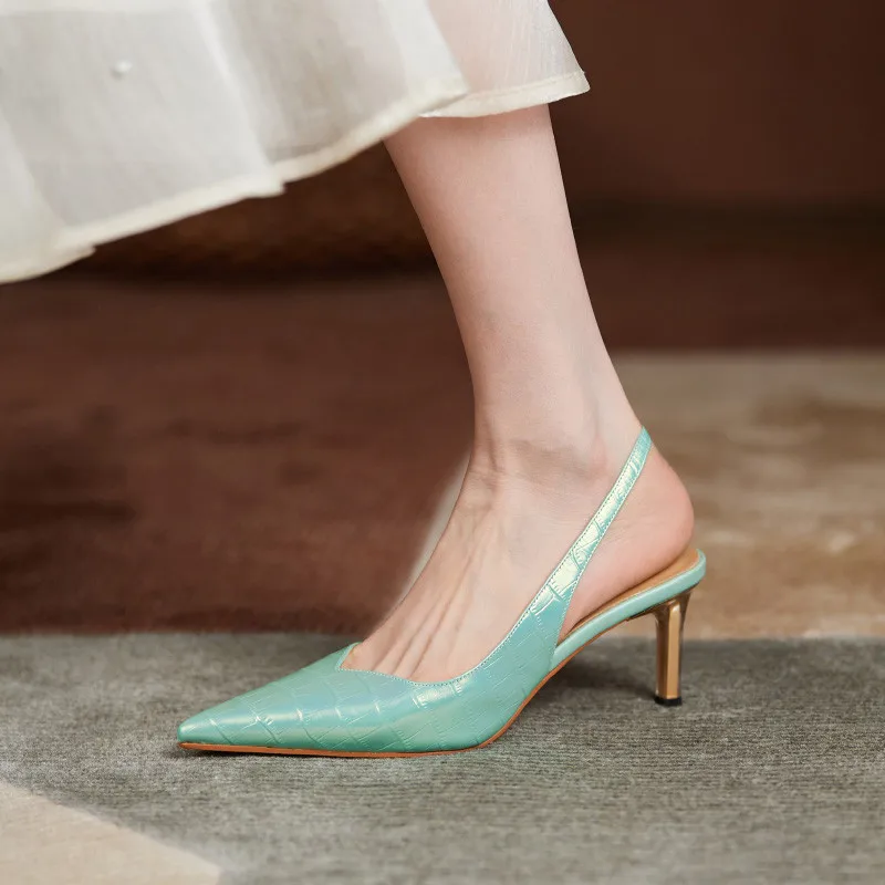 

MORAZORA 2021 New Genuine Leather Sandals Women Summer Shallow Pointed Toe Elegant Party Wedding Shoes Fashion High Heels Shoes