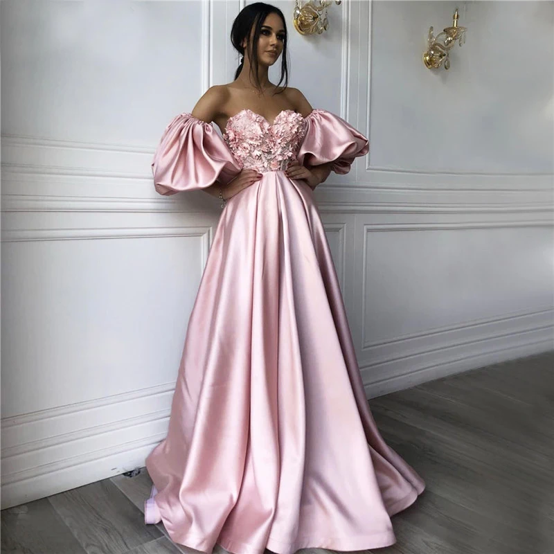 Розовые пышные вечерние платья с коротким рукавом 2020 ручная работа открытыми
