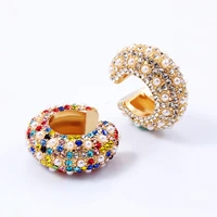 itenice bohemia peral ear cuff for women girl multicolor stackable c shaped rhinestone earcuffs clip crystal earrings jewelry