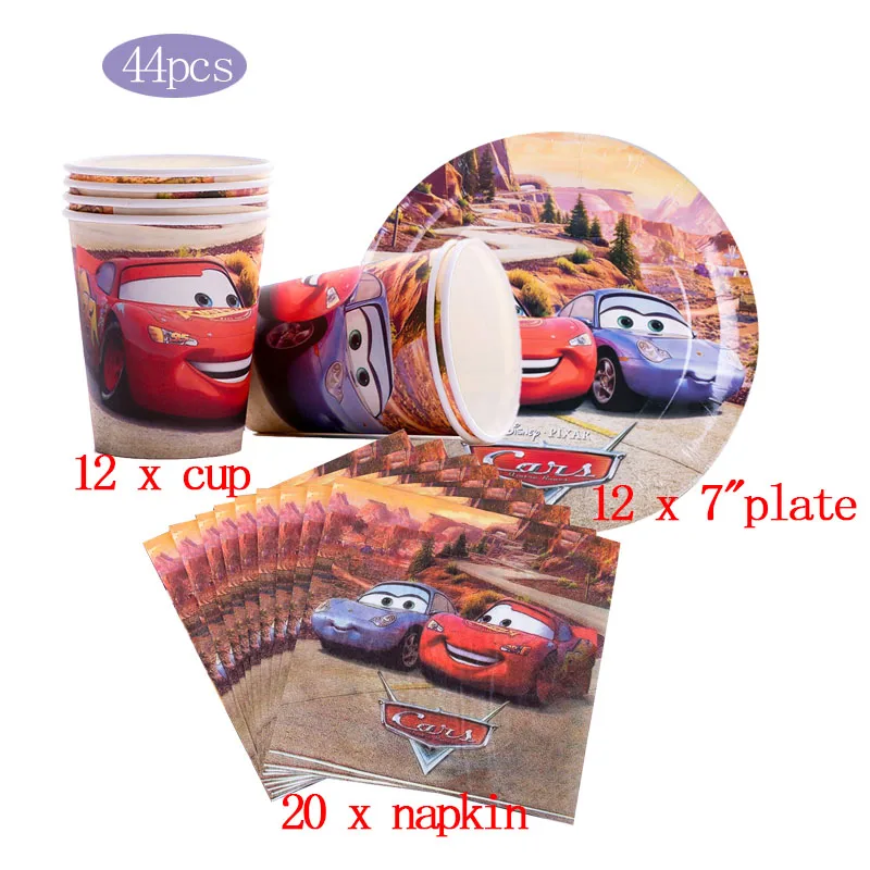 

44+pcs Disney Cars Birthday Party Supplies Kid Favor Lightning McQueen Paper Plate Baby Shower Disposable Tableware Decoration