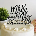 Персонализированные Свадебный торт Топпер с сердцем сохранить дату Mr и Mrs фамилия каллиграфия невеста жених изготовленный на заказ Топпер для торта