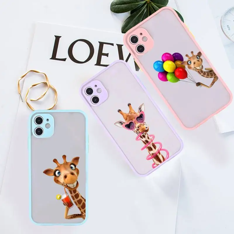 

Giraffe animal cute and funny Phone Case Pink matte transparent For iPhone 7 8 x xs xr 11 12 13 pro plus max mini Clear Funda