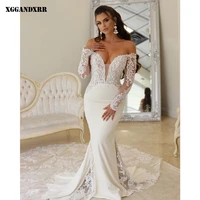 beautiful wedding dress 2022 lace sheath bride dresses white v neck off the shoulder appliques royal train