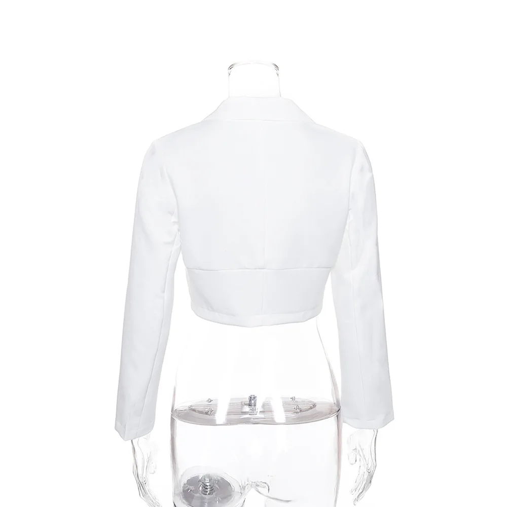 

Autumn Streetwear Slim White Short Women Blazers and Jackets Elegant Long Sleeve Notched Office Lady Outwear Tops New