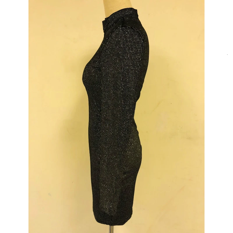 Office Ladies OL Clothes Women Sequined Long Sleeve Bodycon Bandage Sexy Club Party Dress High Neck Mini | Женская одежда