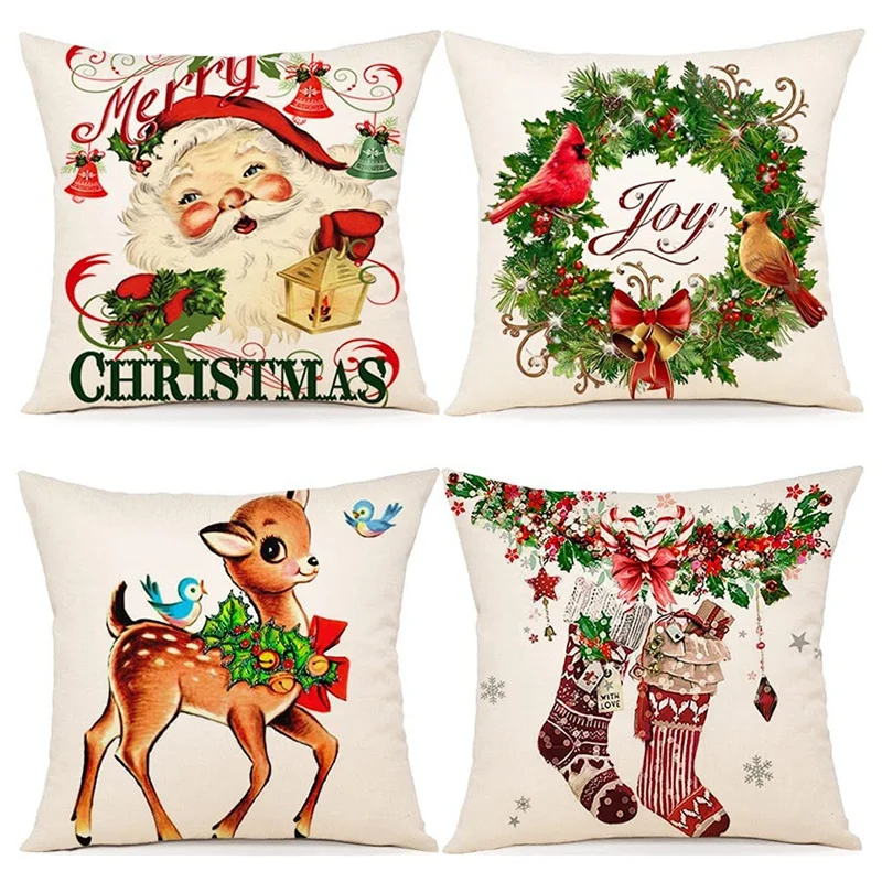 

Рождественские наволочки 18x18 набор из 4 декоративных наволочек для дивана, рождественские украшения, декоративные подушки