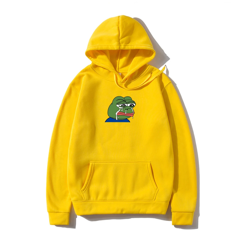 

Fashion men's hoodie graffiti print sad frog hoodie sweatshirt men's hip hop fleece new yellow pink men and women hooded suit