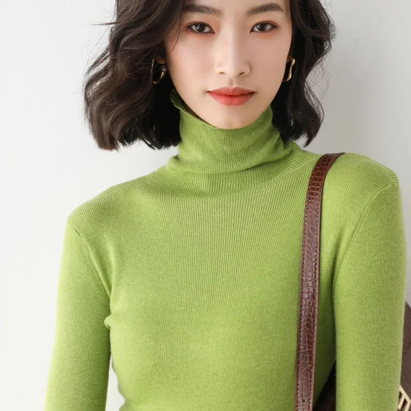 

Sweater women's autumn and winter new short solid color slim fit all-match pile high collar large size knitted bottoming shirt