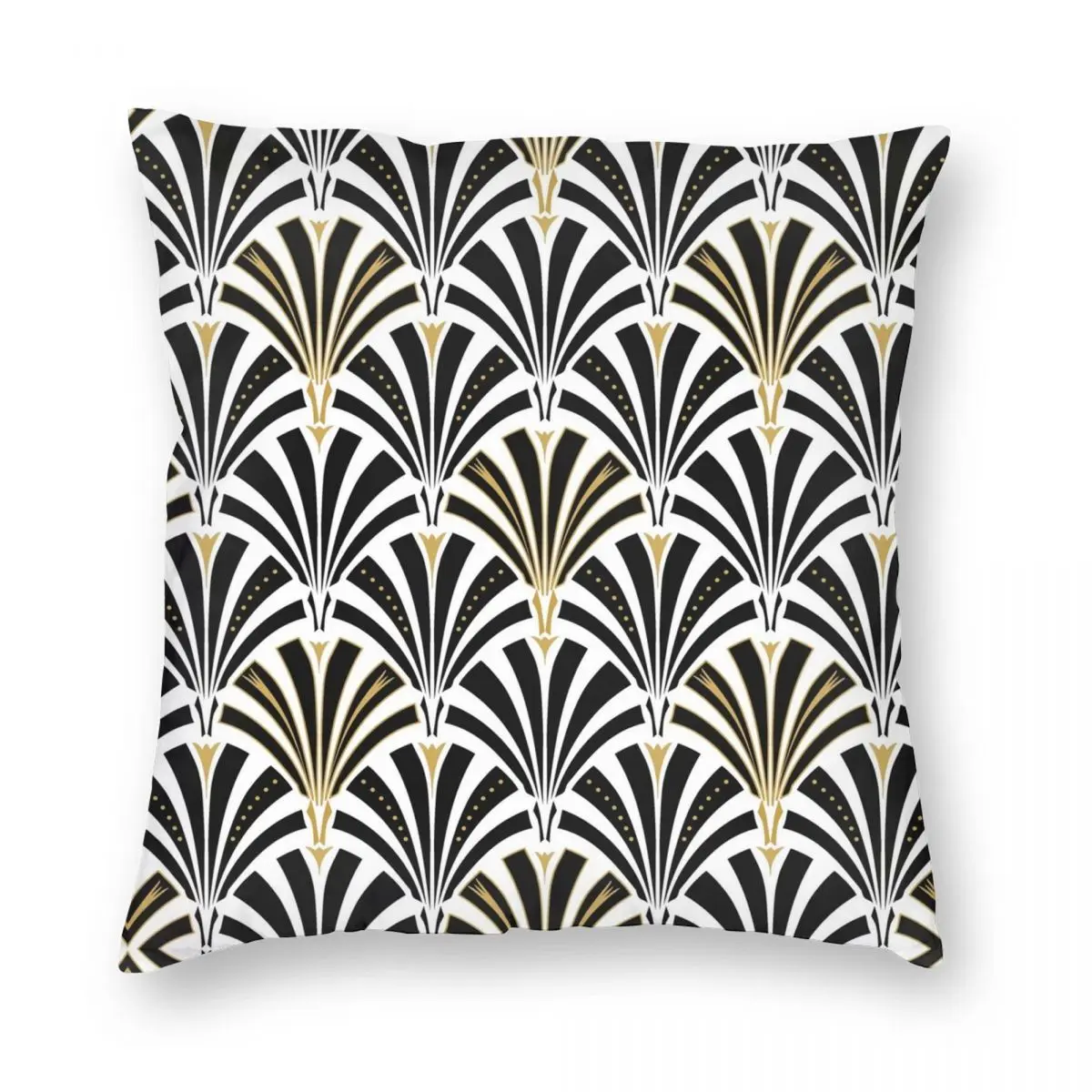Черно-Белая Квадратная наволочка в стиле арт-деко с веером из полиэстера и льна