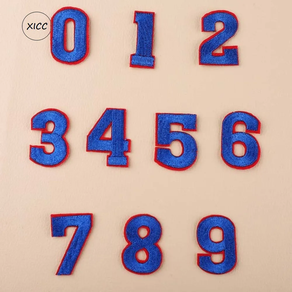Синие вышитые цифровые нашивки XICC с помощью утюга для нанесения на футболку