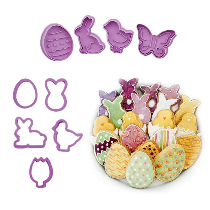 

1Set 3D Easter Cookie Mold Food Grade Plastic Animal Biscuit Cutter Cartoon Rabbit Molds Baking Tools Party Cupcake DIY Supplies