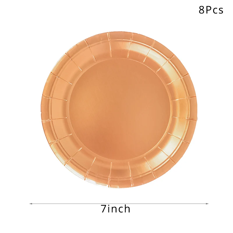 8pcs 7inch plate Розовое золото одноразовая посуда Бумага пластины салфетки для стаканчиков соломинки для детей и взрослых из розового золота на день рождения Выпускной Baby Shower поставки - Цвет: 8pcs 7inch plate