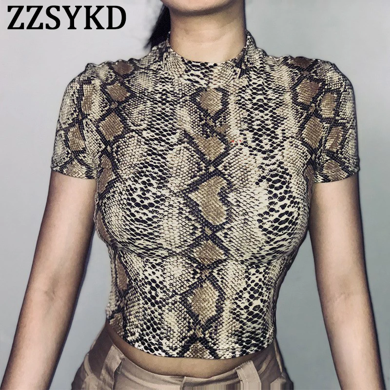 Женский укороченный топ со змеиным принтом футболка в стиле Харадзюку с рисунком