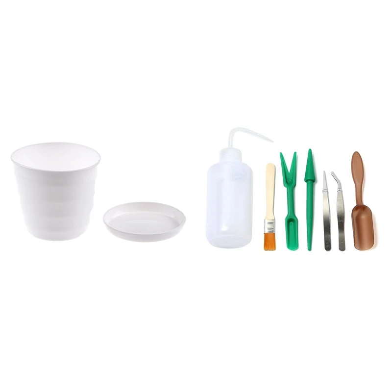 

7Pcs Succulent Transplanting Miniature Planting Gardening Hand Tools Set & 1Pcs Plastic Round Flower Plant Pot Planter Holder wi