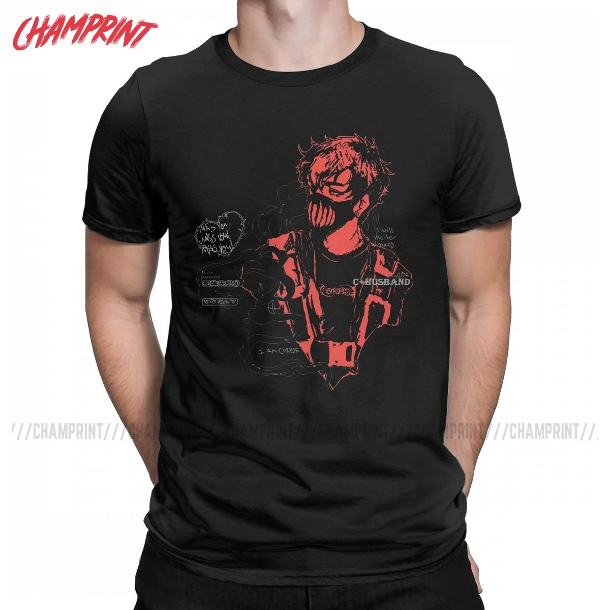 Футболка мужская с рисунком трупа мужа хлопковая тенниска круглым вырезом