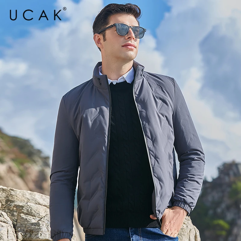 UCAK Brand 90% White Duck Down Solid Color Down Jacket Clothing Men New Fashion Classic Streetwear Stand Collar Down Coat U8032