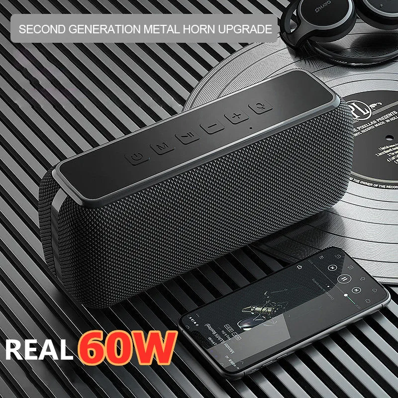 

X8 60W High Power Portable Bluetooth Speaker Deep Bass Column TWS Stereo Subwoofer Soundbar Support TF Card AUX