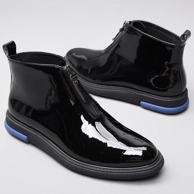 Мужские официальные ботильоны из лакированной кожи модные высококачественные