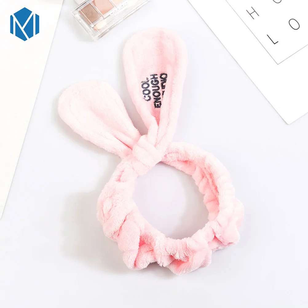 Pink Ear M MISM коралловый флис письмо OMG головные повязки с бантиком для женщин девочек мыть лицо эластичная чалма лента для волос Макияж Аксессуары для волос - Цвет: Pink Ear
